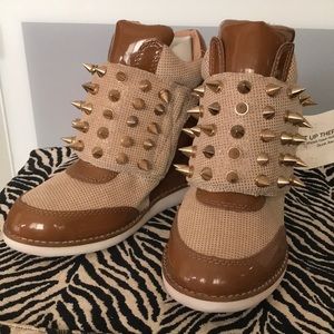 Jeffrey Campbell Brown and Tan Spiked Sneakers